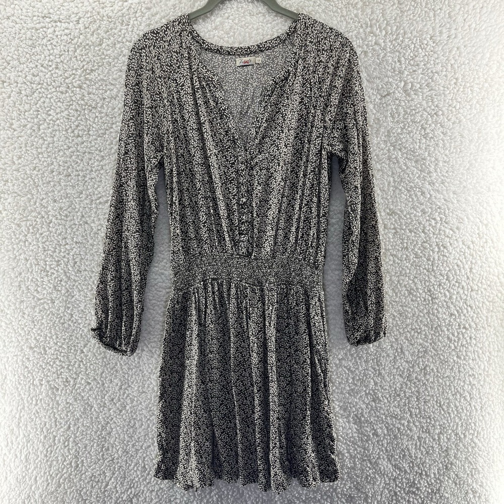 Faherty Montara Mini Dress Leaf Batik Size Small Long Sleeve Smocked Waist Brown